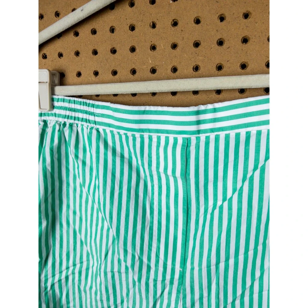 COS Green White Striped Cotton Elastic Waist Shorts Womens Large L‎ Pocket